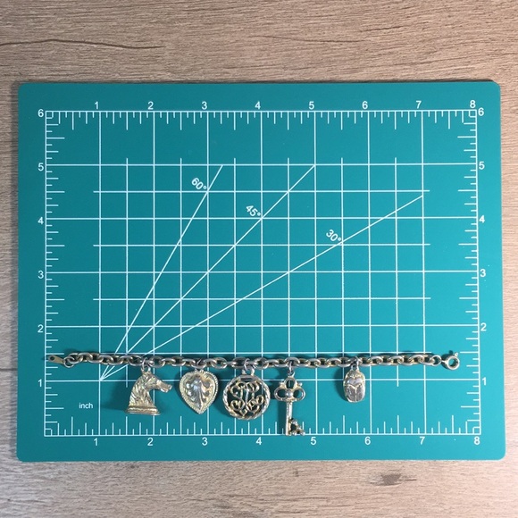 Vintage Charm Bracelet With Horse Key Heart Beetle And Letters - Picture 9 of 10